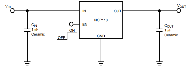Application Circuit Diagram - onsemi NCP110 Linear Voltage Regulators